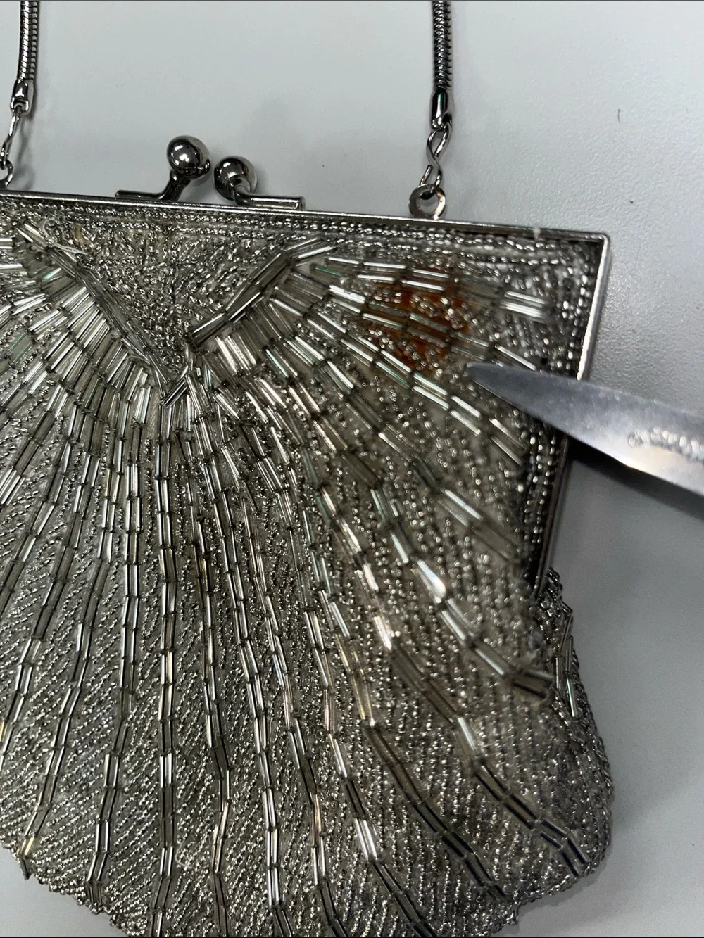 Silver Shell-Style Evening Crossbody / Clutch Bag